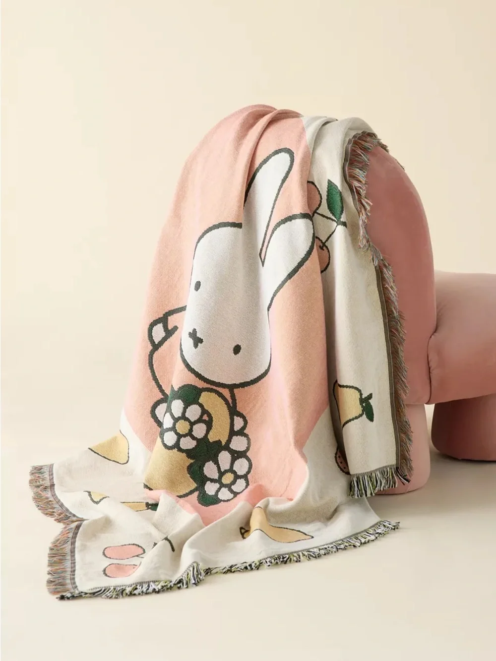 NEW Miffy Fruit & Flowers Tapestry Throw Blanket